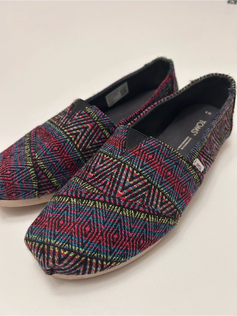 TOMS Alpargata Slip Ons Multicolor Geometric Pattern Womens Size 8